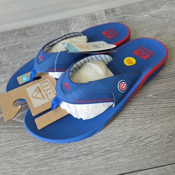 REEF Fanning X MLB Chicago Cubs Bottle Opener Sandals Mens Size 11 Flip Flops - Picture 1 of 10